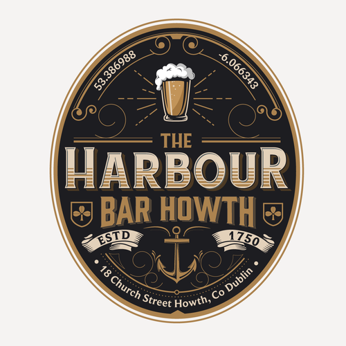 Gastropub logo with the title 'The Harbour Bar Howth'