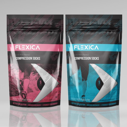 Unique packaging with the title 'FLEXICA needs a bold and modern packaging design for sports compression socks'