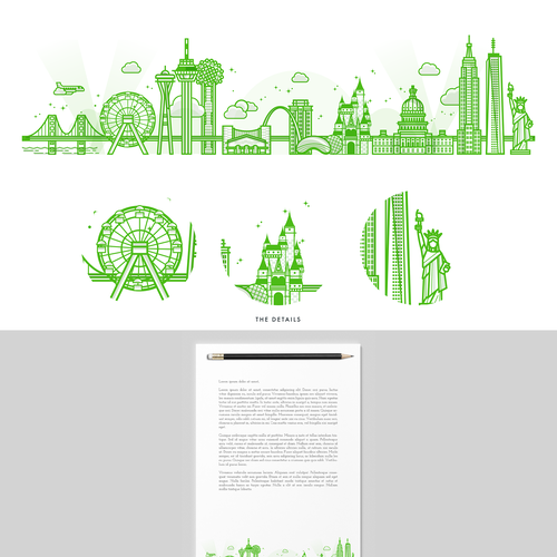 Line art illustration with the title 'America Big Cities Illustration'