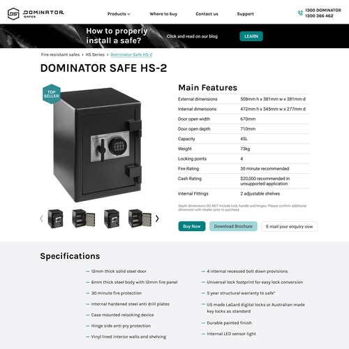 Sales website with the title 'Product card for safe store'