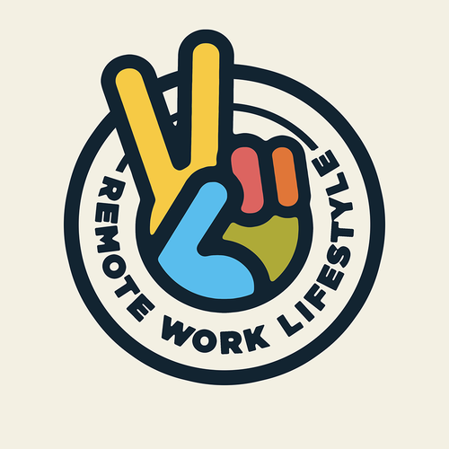 Hand design with the title 'Laptop Sticker Concept for Remote Work Lifestyle'