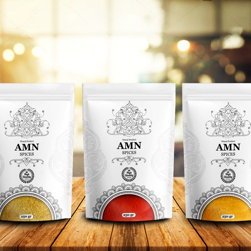 Spice packaging with the title 'Amn Spices'