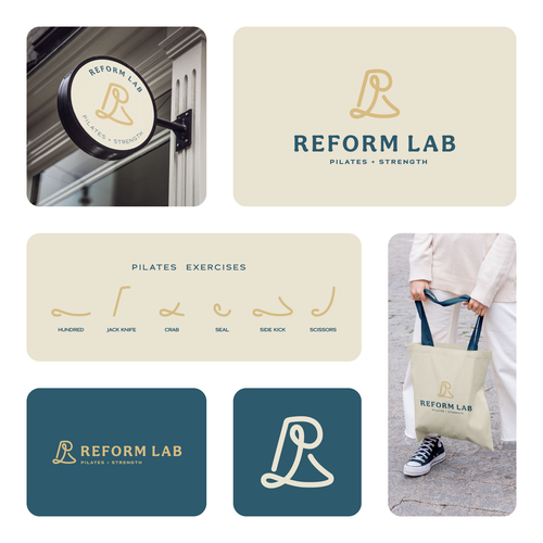 Pilates logo with the title 'Custom logo inspired by pilates poses for pilates studio'