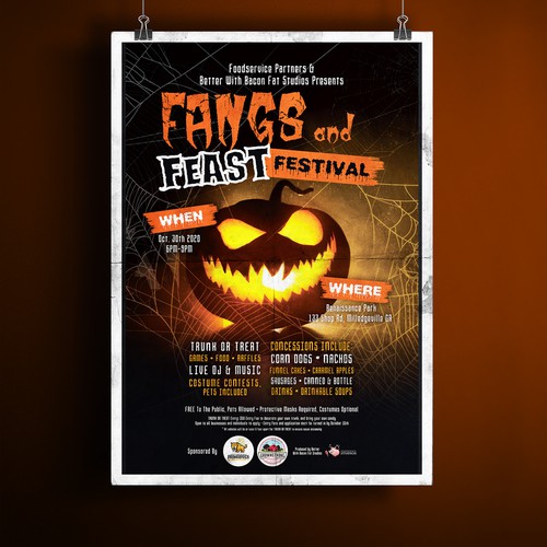Pumpkin design with the title 'Fangs & Feast Festival V2'