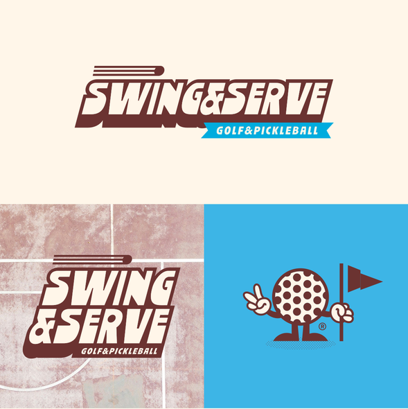 Thick line logo with the title 'SWING & SERVE'