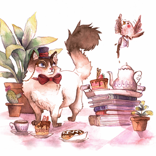 Bird artwork with the title 'Cat illustration'