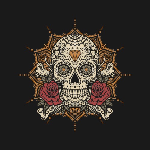 Mandala design with the title 'Sugar Skull with mandala Jacket design'