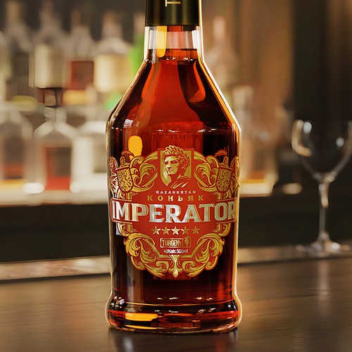 Alcohol label with the title 'IMPERATOR Kazakhstan cognac label'