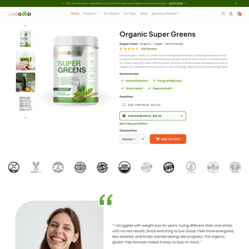 Company website with the title 'Landing Page for Healthy Food'