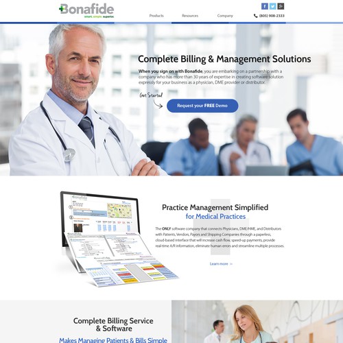 Homepage website with the title 'Clean, modern medical website for Bonaide'