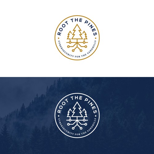 Fir tree logo with the title 'Root The Pines Logo'