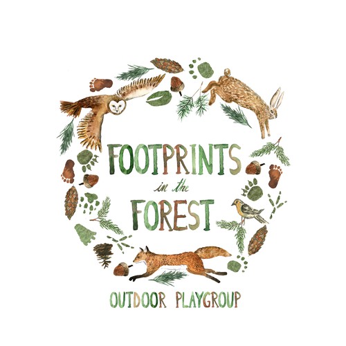 Foliage design with the title 'Woodland Pre-School Logo'