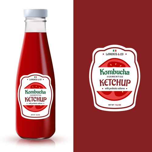 Ketchup design with the title 'Design label for ketchup product.'