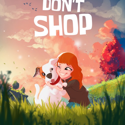 Book cover illustration with the title 'Adopt Don't Shop'