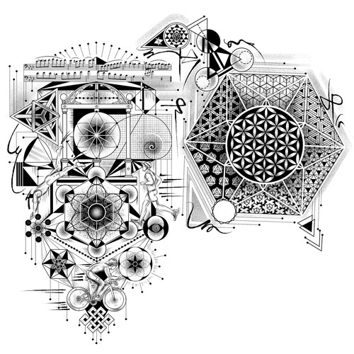 Triathlon design with the title 'Sacred Geometric Sleeve + Triathlon'