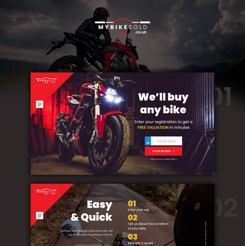 Innovative website with the title 'Fun homepage for a motorbike purchasing service'