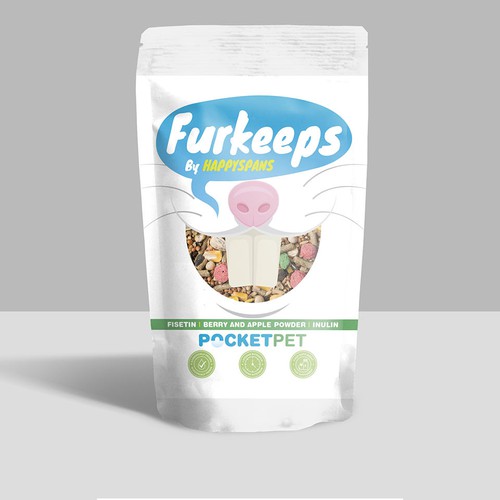 Pet packaging with the title 'Furkeeps'