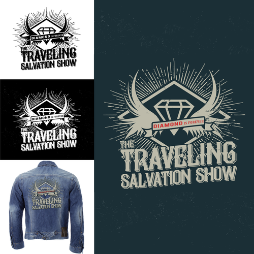 Sunburst logo with the title 'Logo design for The Traveling Salvation Show'