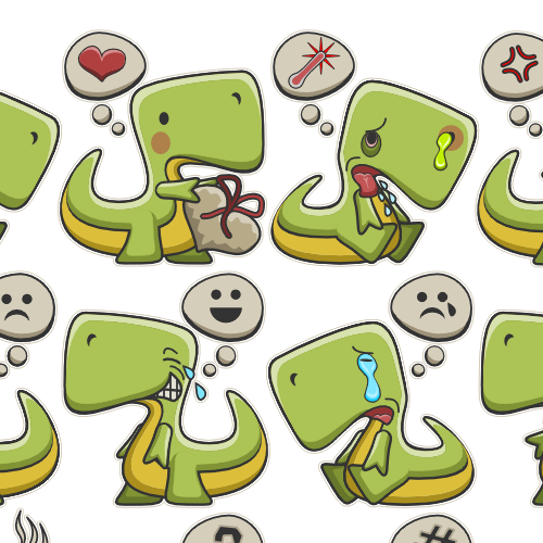 Dinosaur design with the title 'Social App Emoticon Series'