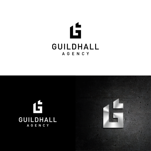 Metallic design with the title 'Guildhall.agency logo Senior Executive Search Firm that headhunts senior candidates for companies'