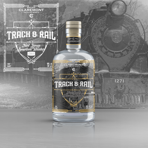 Whiskey packaging with the title 'track and rail'