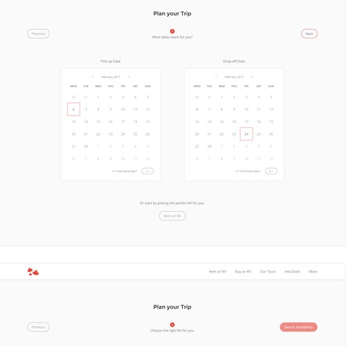 Interactive design with the title 'RV Rental Website Concept - Part 2'