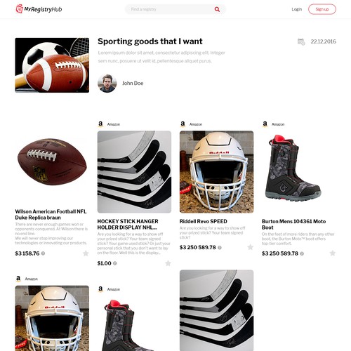 List design with the title 'Wish lists service redesign'