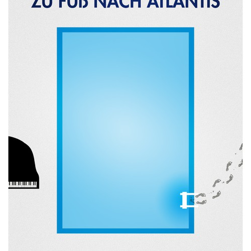 Stand-up design with the title 'Flyer/Poster for one-man-theater-piece with music called "Zu Fuß nach Atlantis"'