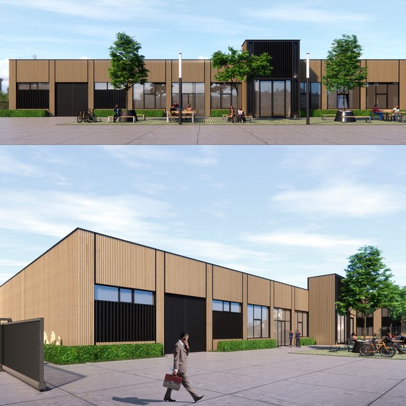 Facade design with the title 'Commercial Building Exterior Design'