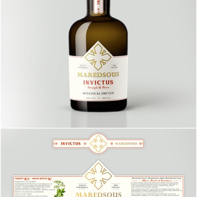 Botanical labels for Maredsous GIN, based on medical plants. 100% organic