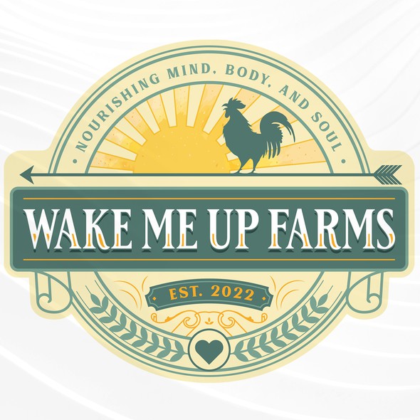 Farm design logo with the title 'Wake Me Up Farms'