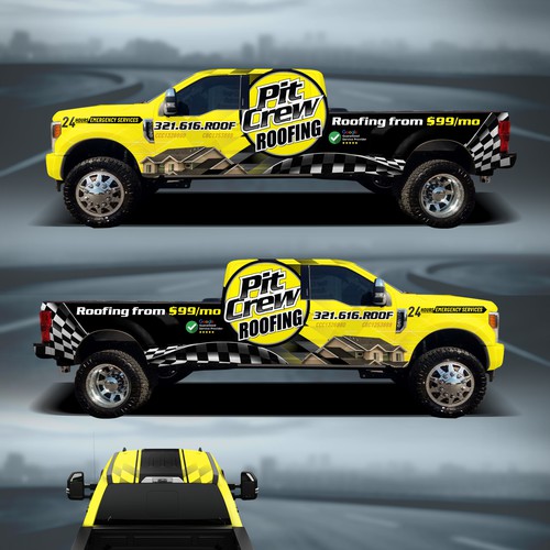 Wrap design with the title 'PIT CREW Roofing'