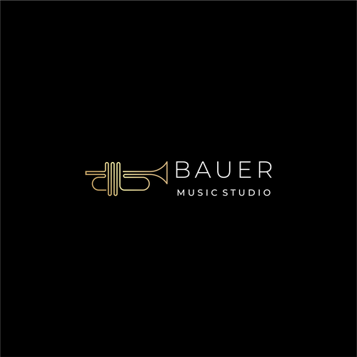 Marching band logo with the title 'bauer music studi'