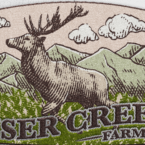 Engraved design with the title 'Hat patch for a hunting club'