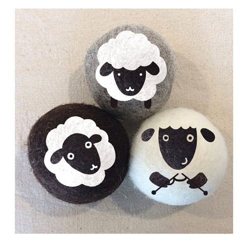 Cute artwork with the title 'Wool Dryer Ball Set Designs'