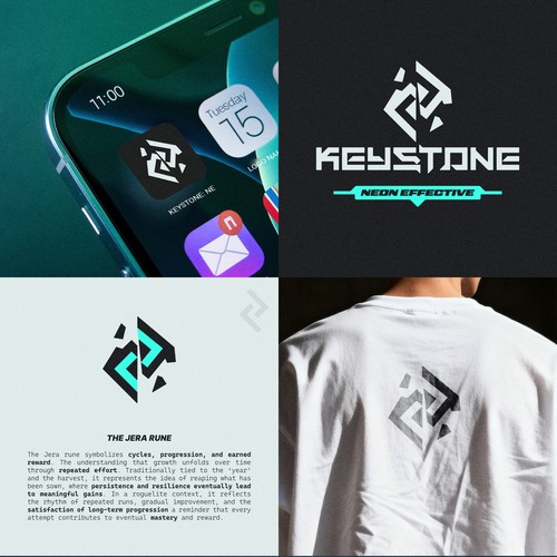 Digital art logo with the title 'Keystone: Neon effective | Logo Design'