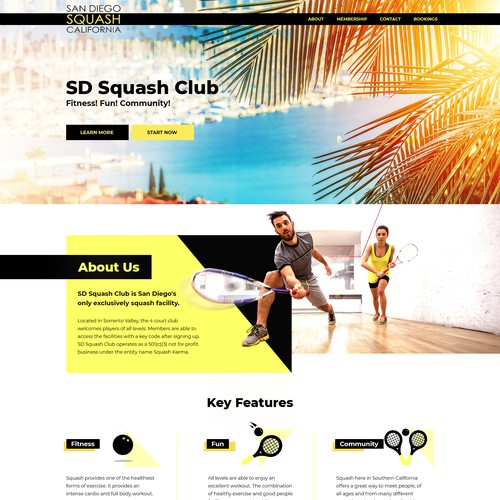 Sleek website with the title 'SD Squash Club'
