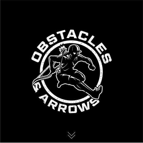 Running logo with the title 'Winner Obstacles And Arrows Logo Design'