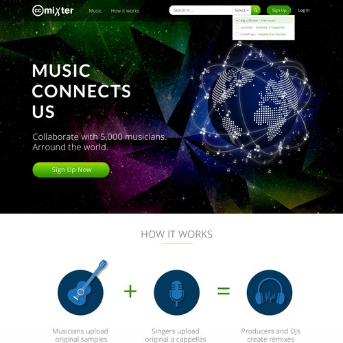 Music website with the title 'International Music Community Needs an Artistic, Clean, Cool Homepage'