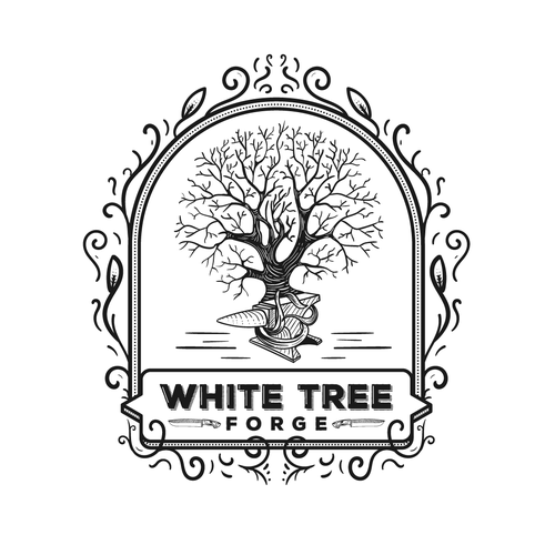 Forge design with the title 'Classic hand-drawn logo for white tree forge'