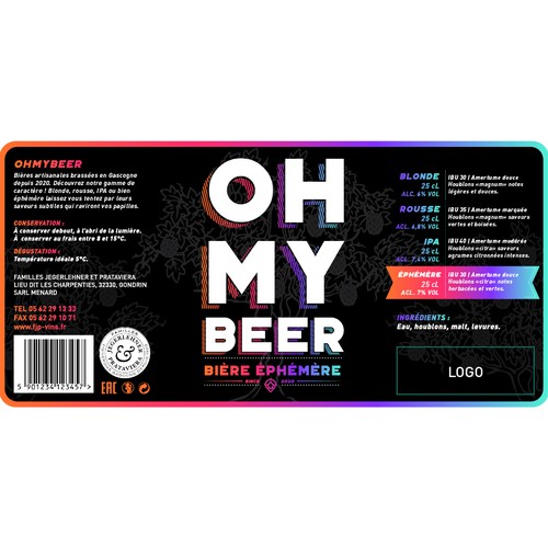 Brand label with the title 'OH MY BEER'