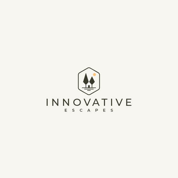 Sun and tree logo with the title 'Innovative Escapes Logo'
