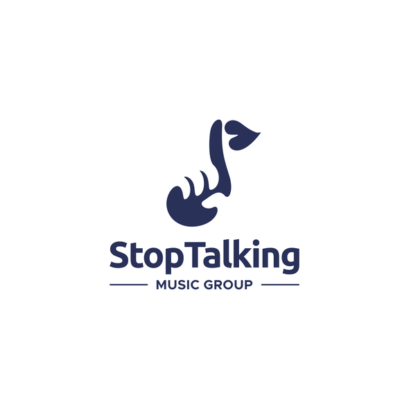 Talking logo with the title 'stop talking music'