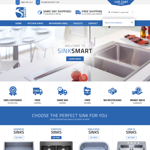 Blue website with the title 'Website Design for SinkSmart'