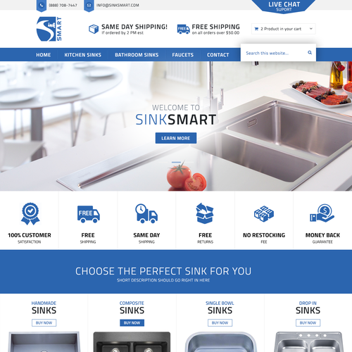 Online shop design with the title 'Website Design for SinkSmart'