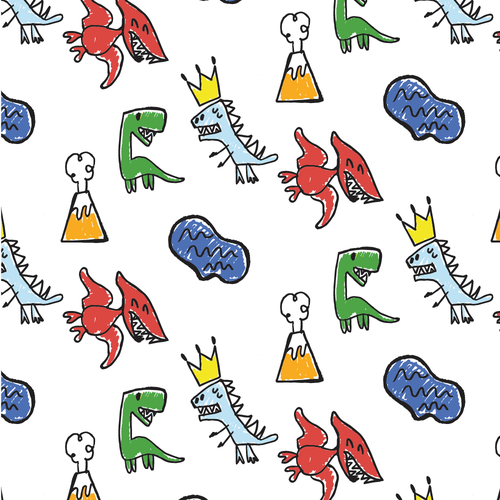 Handmade artwork with the title 'Children Dinosaurs Illustration Pattern'