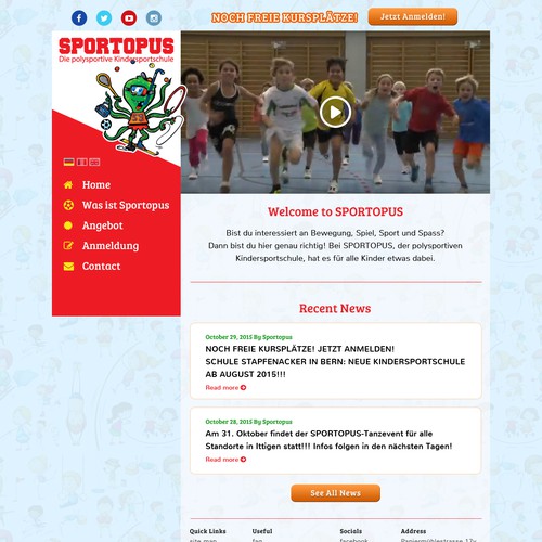 Kid website with the title 'Web design for Sports School Kids'