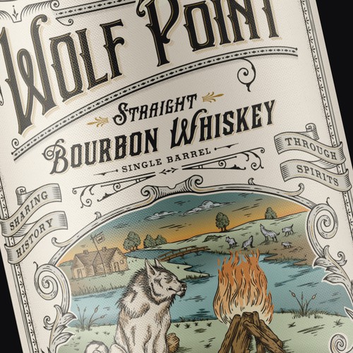 Typography packaging with the title 'Wolf Point Straight Bourbon Whiskey'