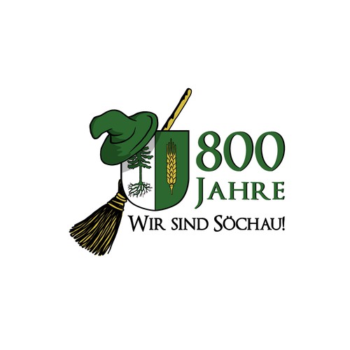 Green and yellow logo with the title 'Logo for 800 anniversary for community Söchau, Styria in Austria'