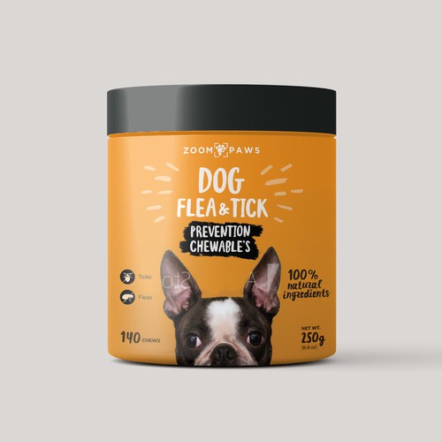 Orange label with the title 'packaging label for pet supplement'